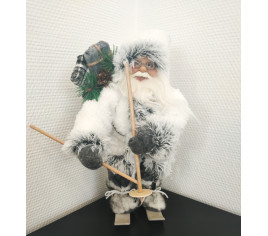 Père Noël 30cm sur ski avec hotte dans son dos - GRIS