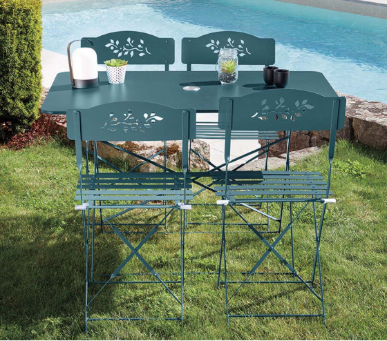 VENONE - Ensemble table et chaises de jardin - 4 places - Bleu Canard