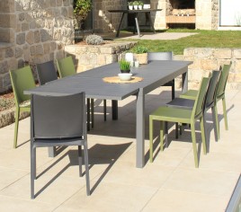 MILAOS - Ensemble table et chaises de jardin - 8 places - Gris Anthracite et Vert Olive