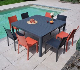 MIMAOS - Ensemble table et chaises de jardin - 8 places - Gris Anthracite et Terracotta