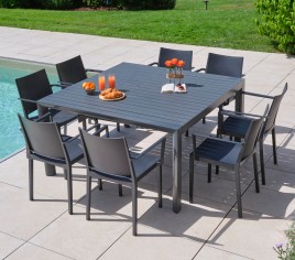 MIMAOS XL - Ensemble table et chaises de jardin - 10 places - Gris Anthracite