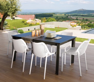 SEYCHELLES MATHIS- Ensemble table et chaises de jardin - 8 places - Blanc